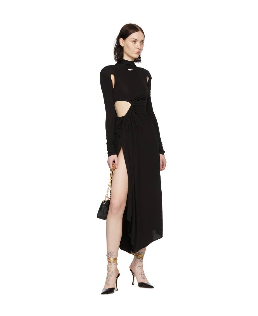 Off-white Black Cut-out Midi Dress In Black