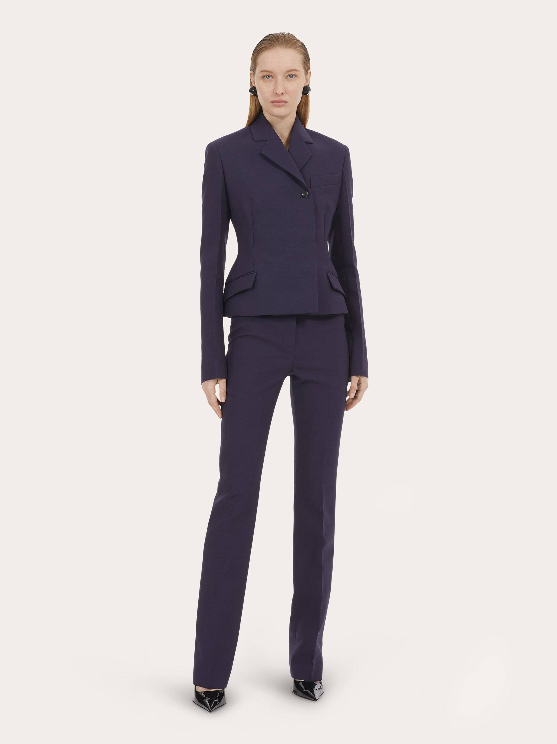 Ferragamo Front Pleated Wool Casual Pants In Black