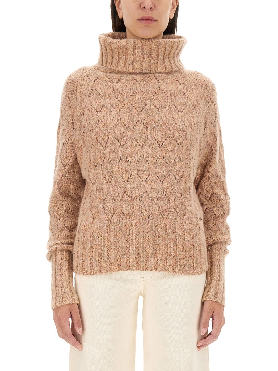 Kiton Textured Turtleneck Sweater With Ribbed Hem In Nude
