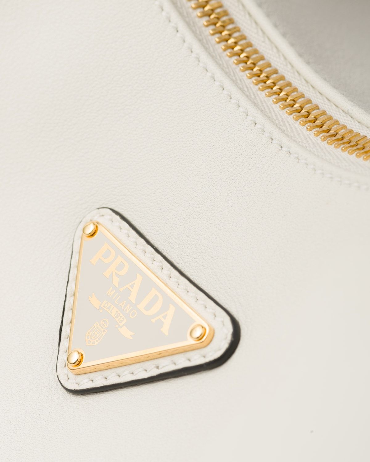 Prada Large Arqué Leather Shoulder Bag In White