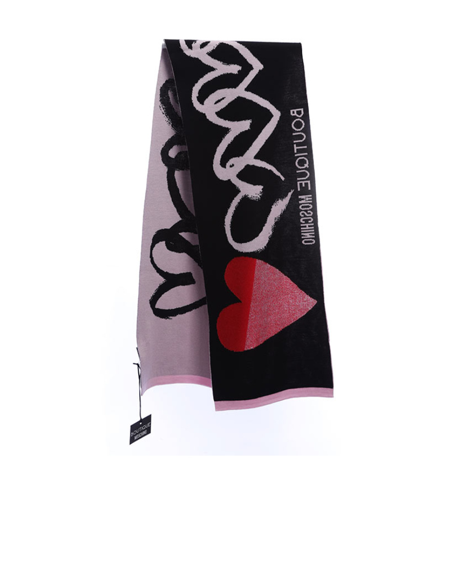 Moschino Wool Scarf With Love Pattern In Black