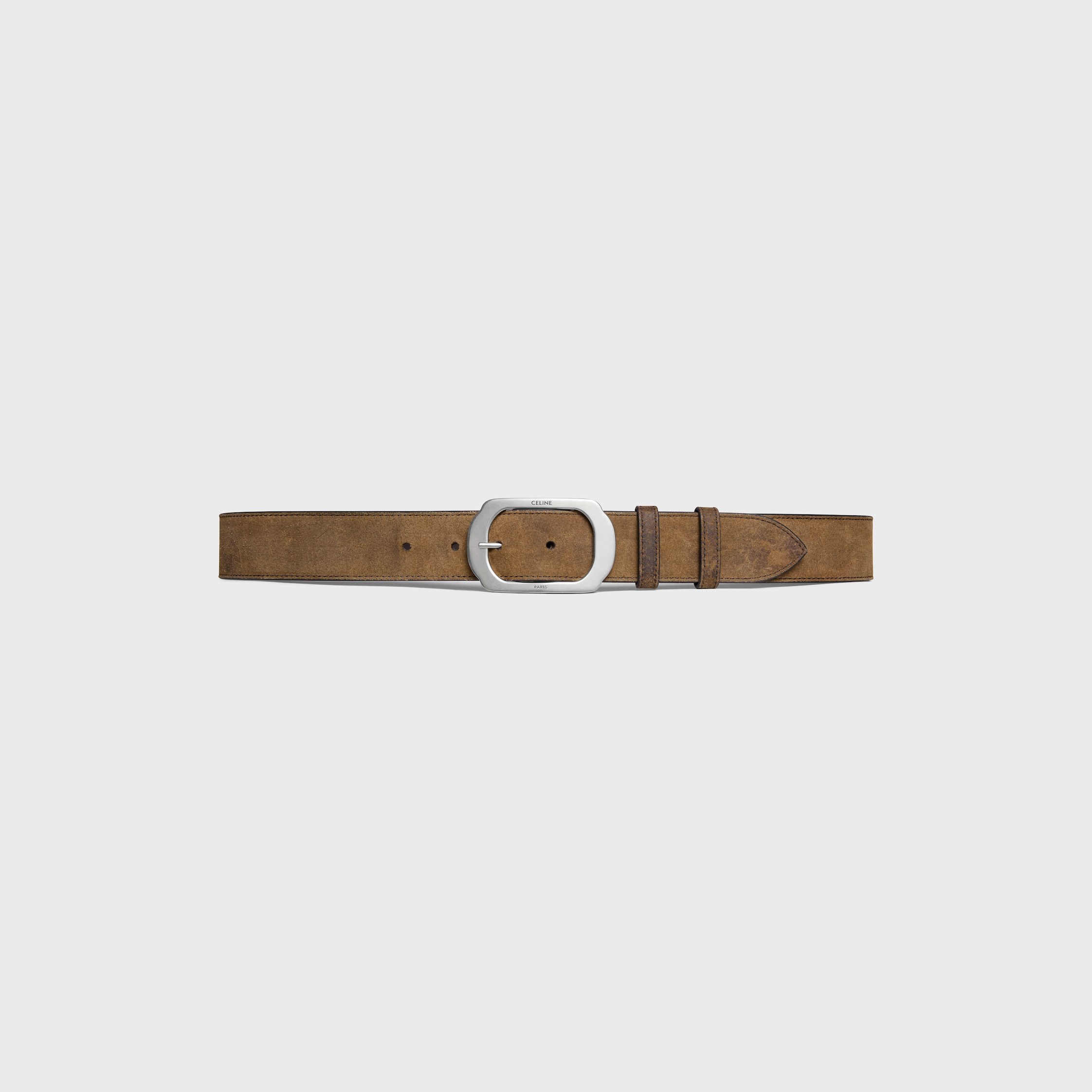 Celine Bc-21 35mm Belt In Suede Calfskin With Waxed Effect In Black