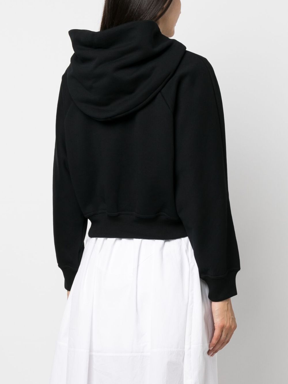 Patou Black Cotton Cropped Medallion Hoodie With Logo Embroidery In Black