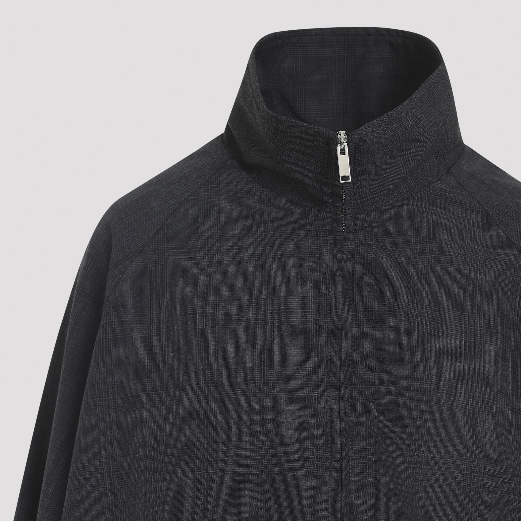 The Frankie Shop Dark Grey Virgin Wool Baxter Plaid Track Jacket In Gray