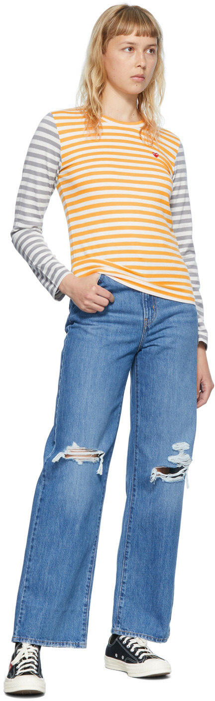 Comme Des Garçons Play Striped Long-sleeved T-shirt In Multicolor