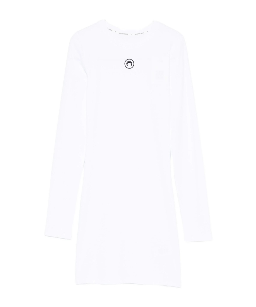 Marine Serre Ribbed Jersey Mini Dress With Long Sleeves In White