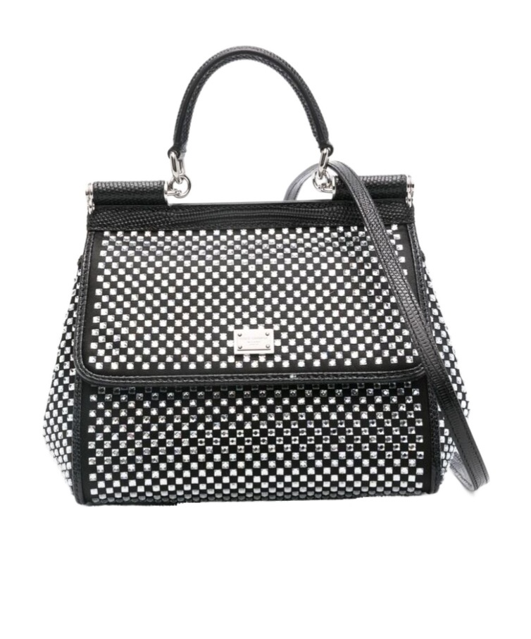 Dolce & Gabbana Sicily Medium Handbag With Crystals In Black