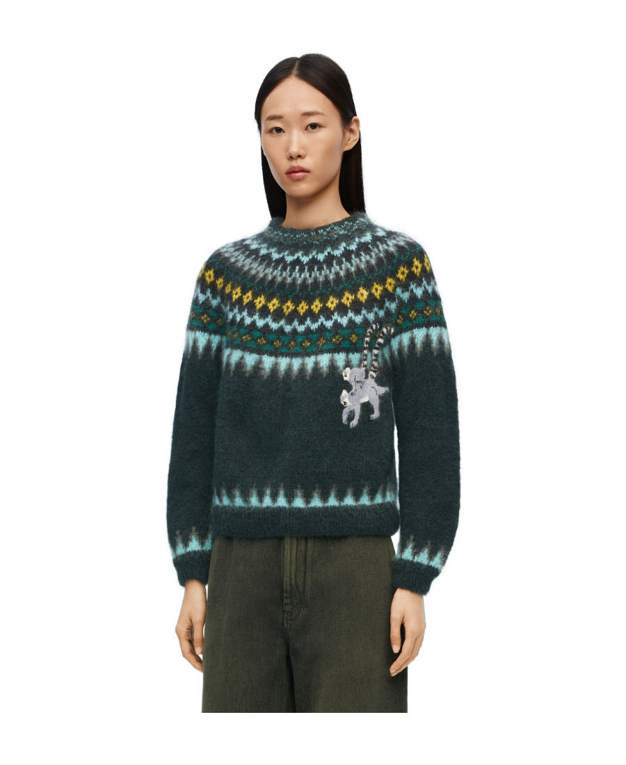 Loewe X Suna Fujita Jacquard Mohair-blend Sweater In Green