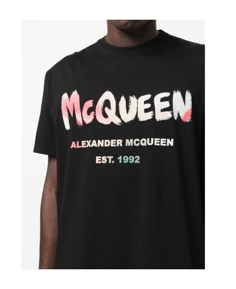 Alexander Mcqueen Abstract Logo-print T-shirt In Black