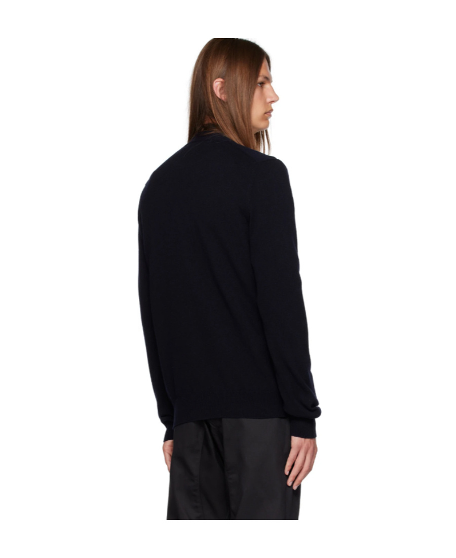 Comme Des Garçons Play V-neck Long-sleeved Knitted Cardigan In Black