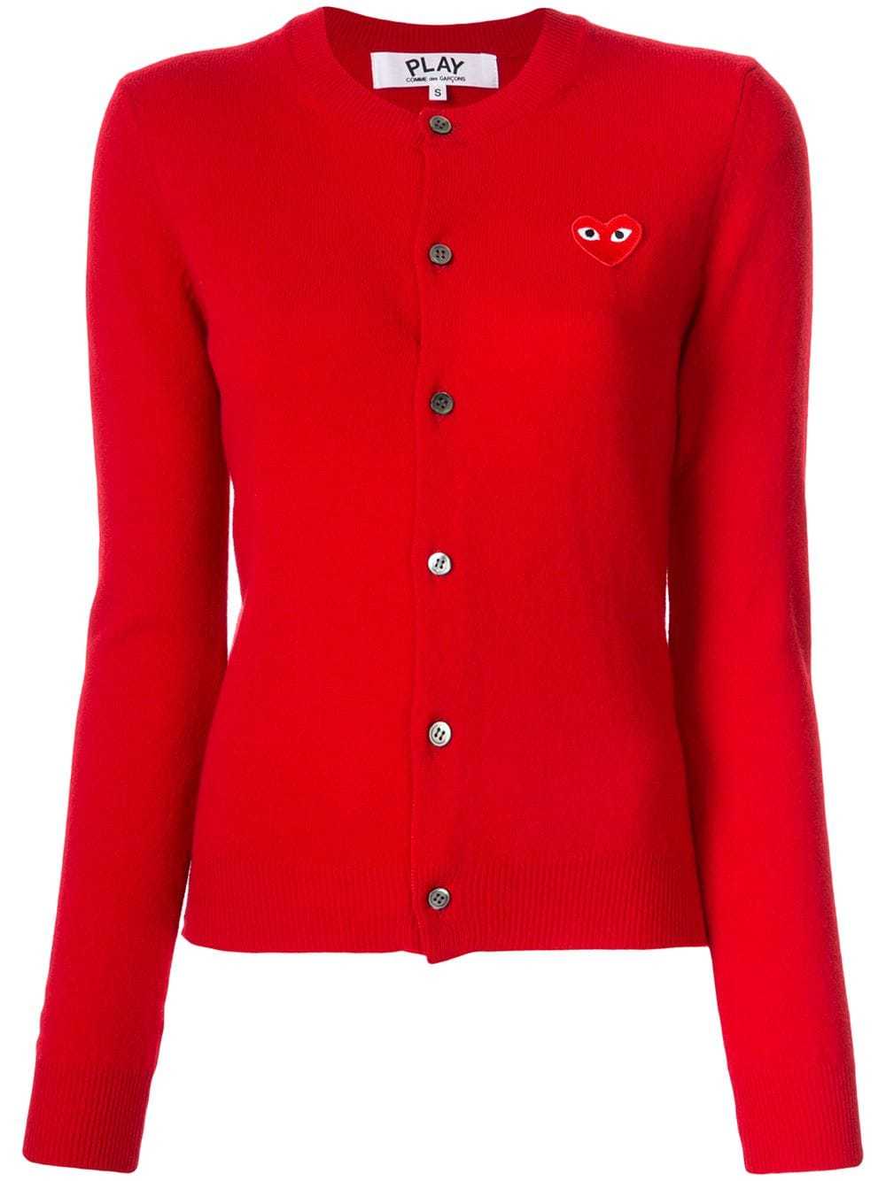 Comme Des Garçons Play Logo Embroidered Buttoned Cardigan In Red