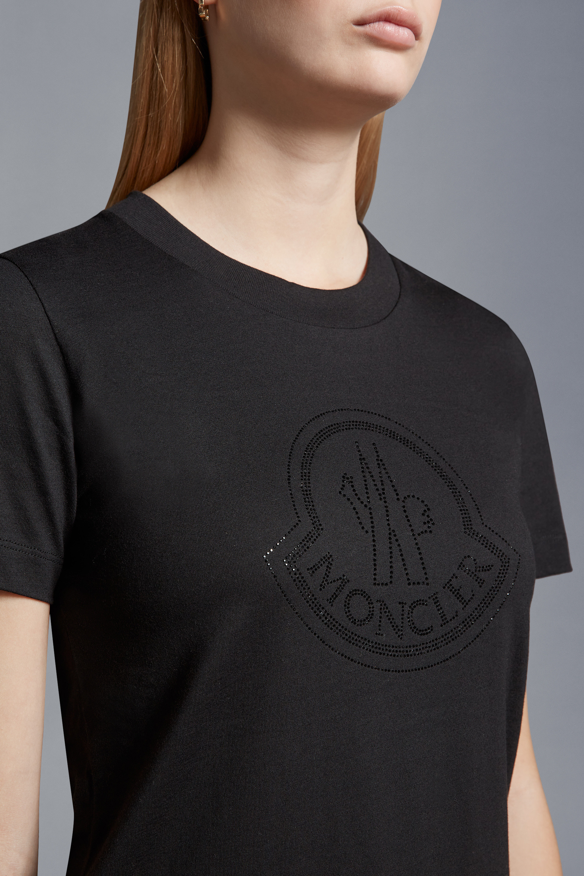 Moncler Crystal Logo Crew Neck T-shirt In Black