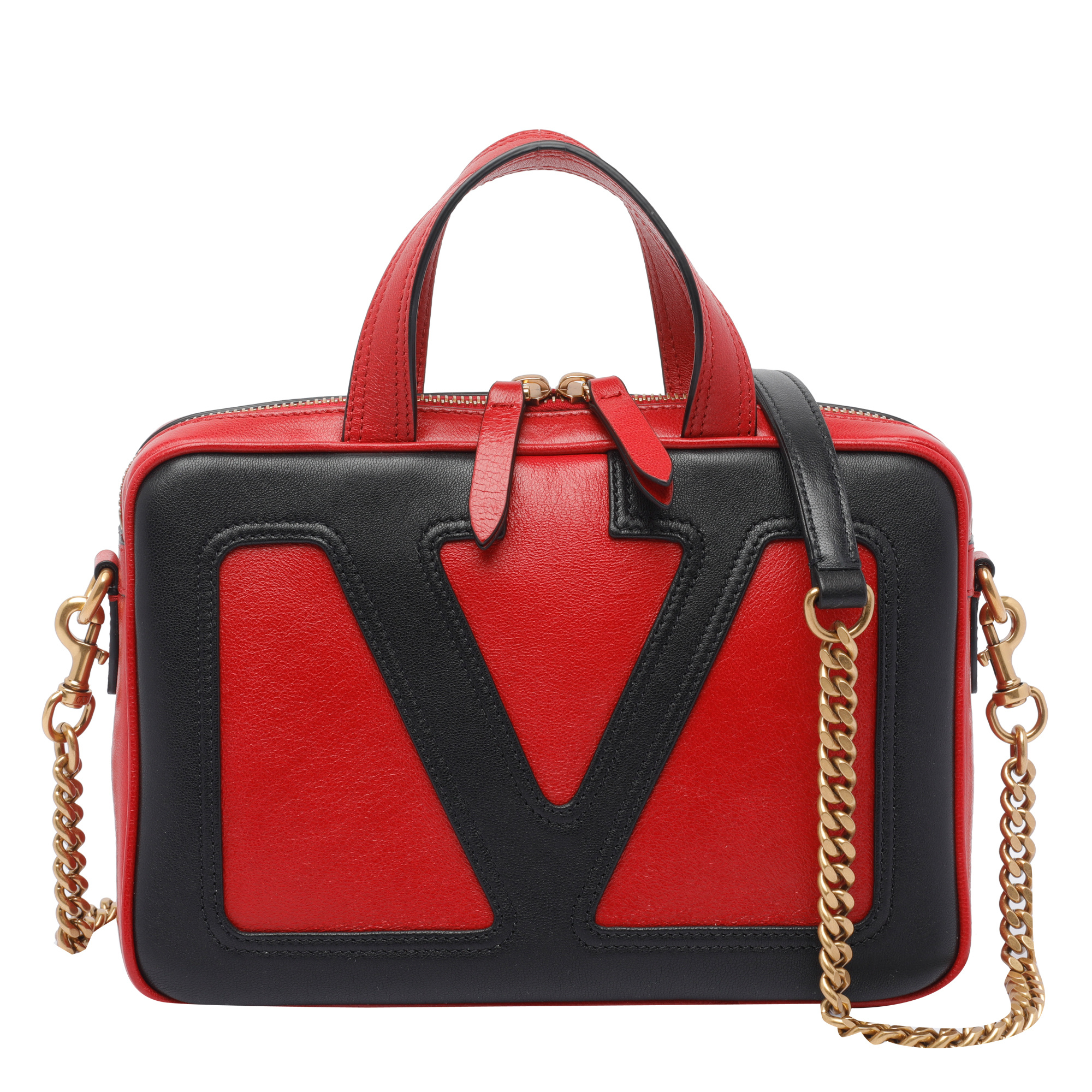 Valentino Shoulder Bag With Chain Strap And Double Handle In Red