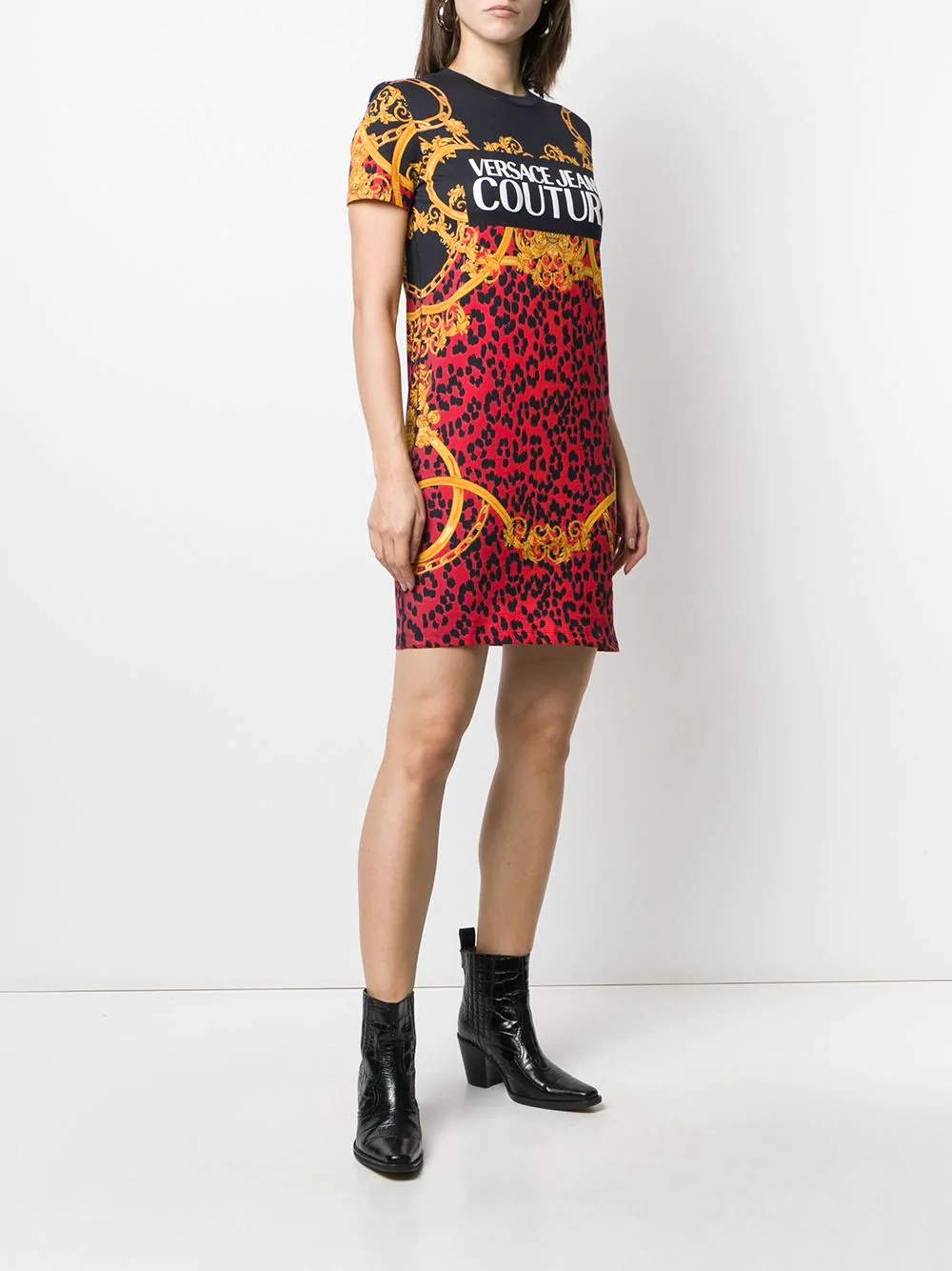 Versace Jeans Leopard Print T-shirt Dress In Red