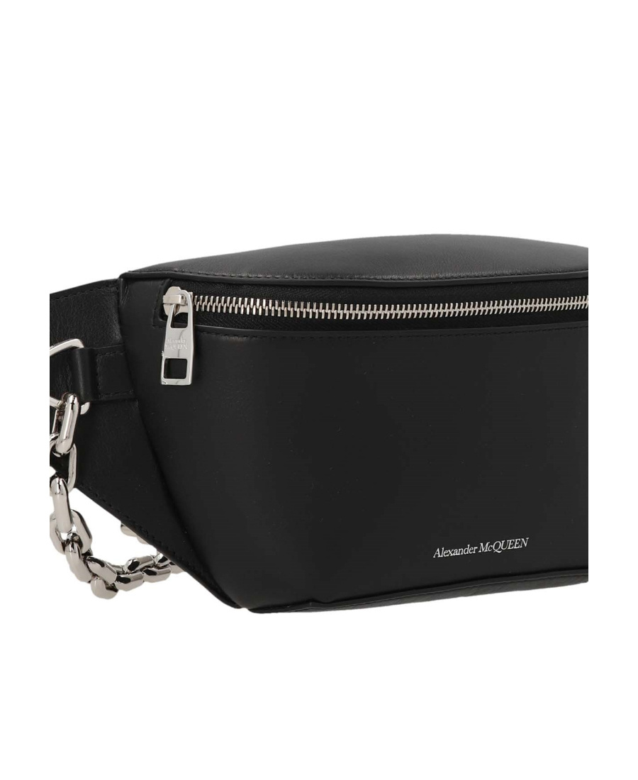 Alexander Mcqueen Logo-embossed Leather Belt Bag In Black