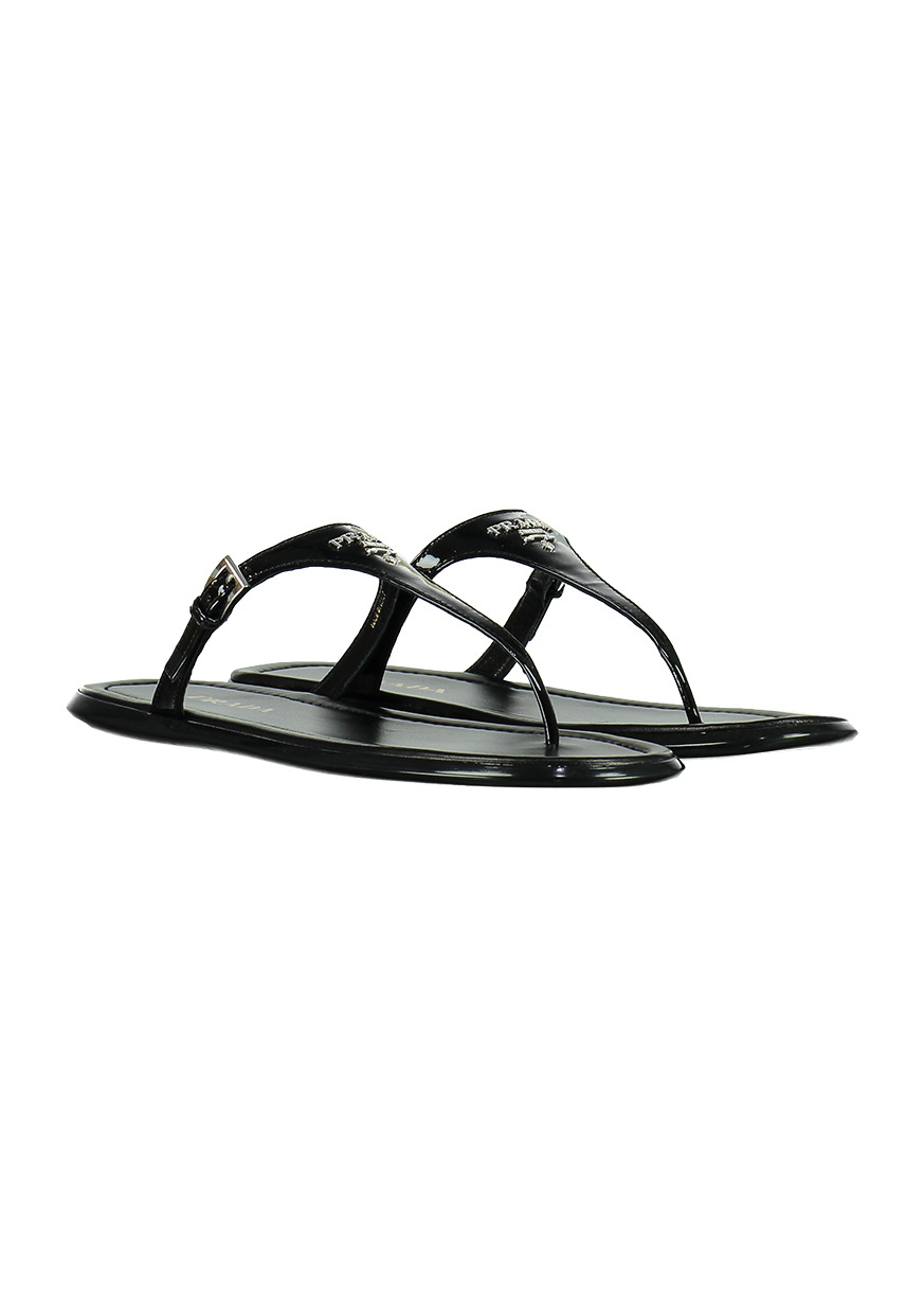 Prada Logo Sandals In Black