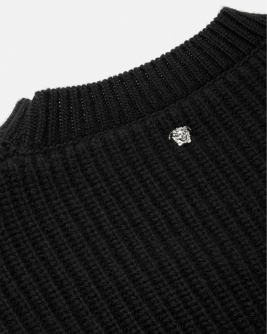 Versace Distressed Knitted Sweater In Black