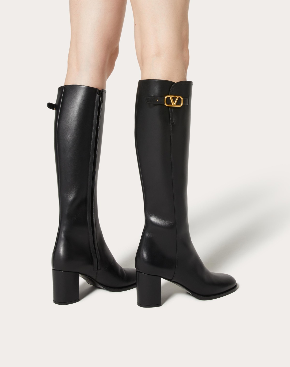 Valentino Garavani Vlogo Signature Calfskin Boot 70mm Woman Black 38.5 In Black