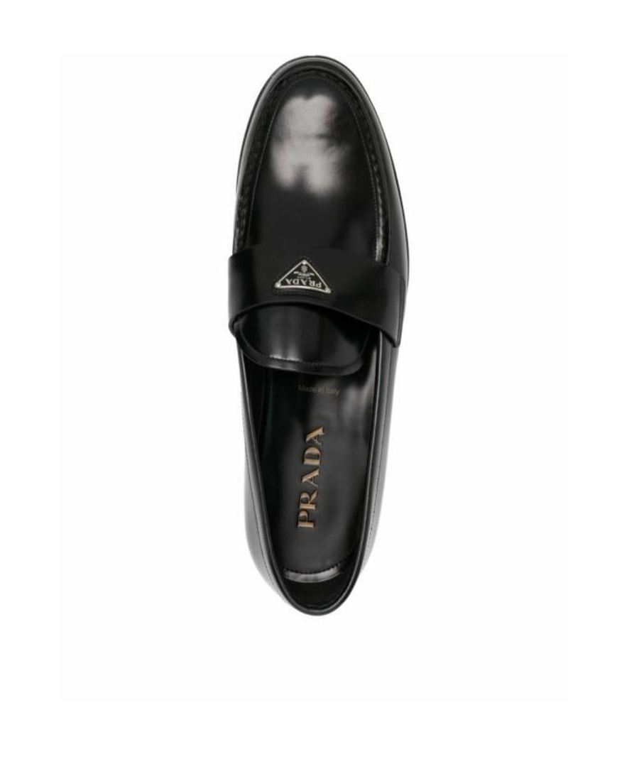 Prada Triangular Plaque Loafers In Black
