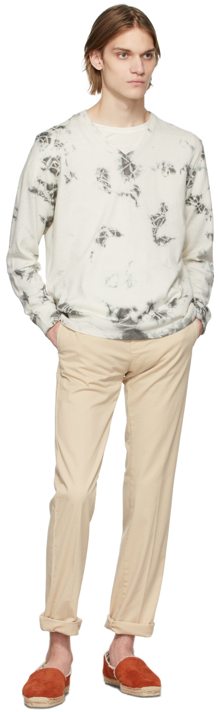 Massimo Alba V-neck Tie-dyed Long-sleeved Knitted Pullover In White