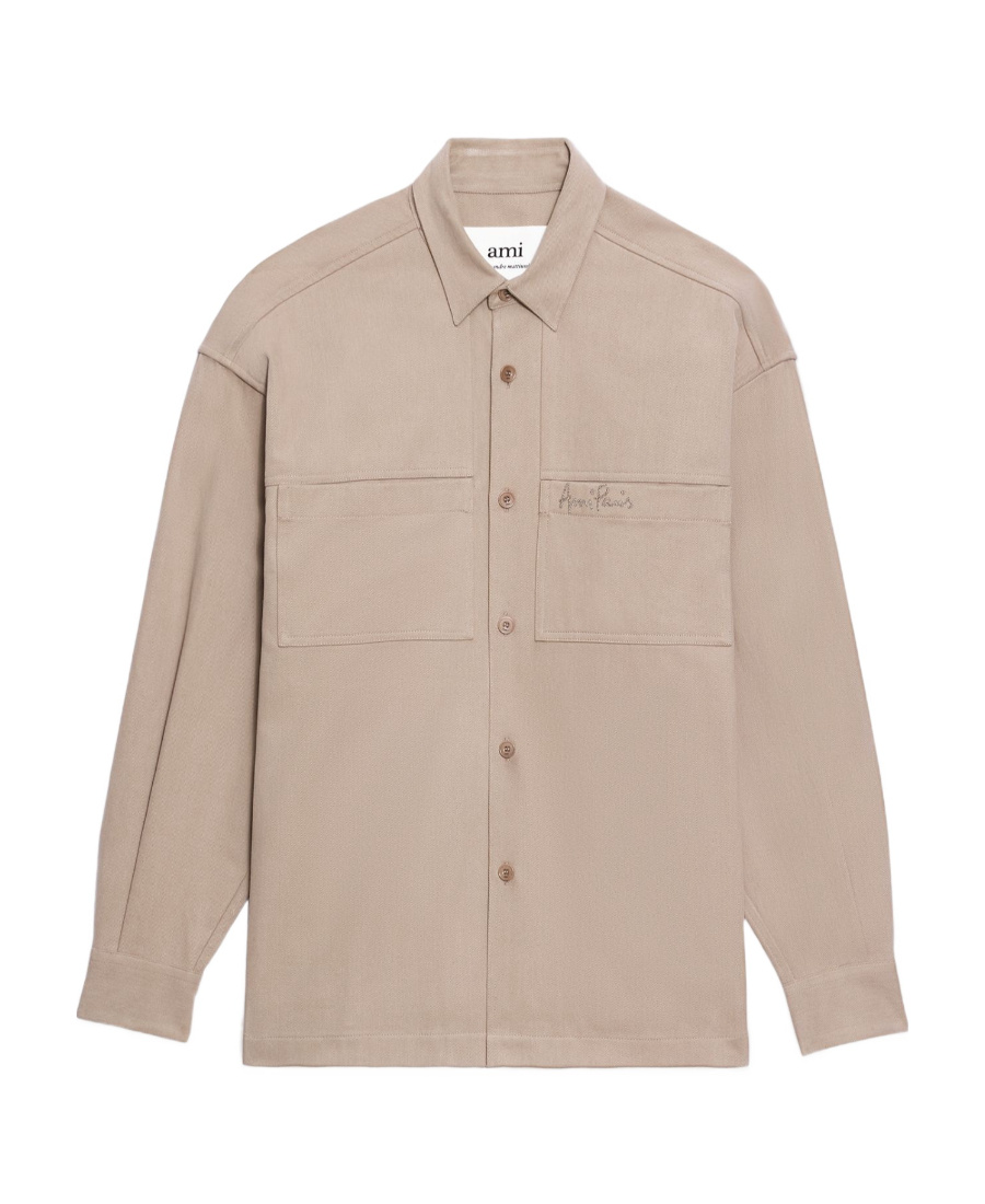 Ami Alexandre Mattiussi Logo-embroidered Long-sleeved Shirt In Nude