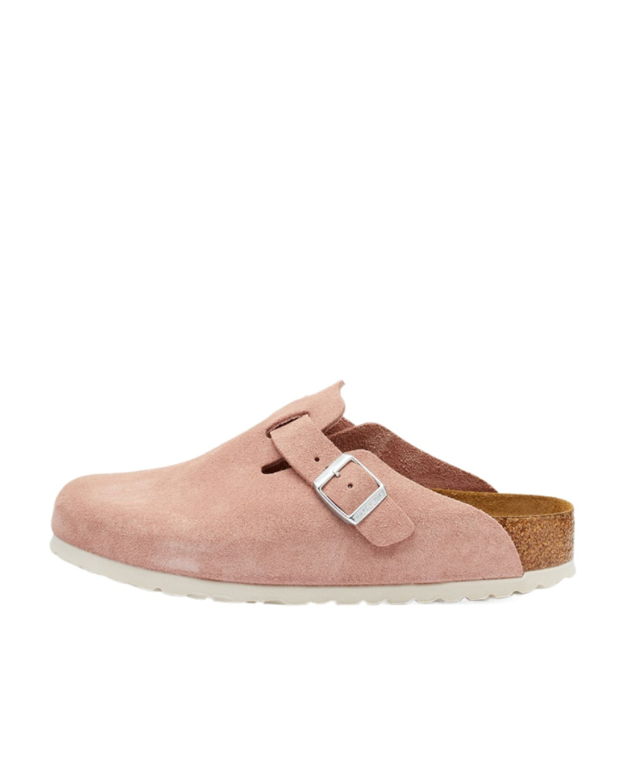 Birkenstock Boston Buckle-detail Suede Mules In Pink