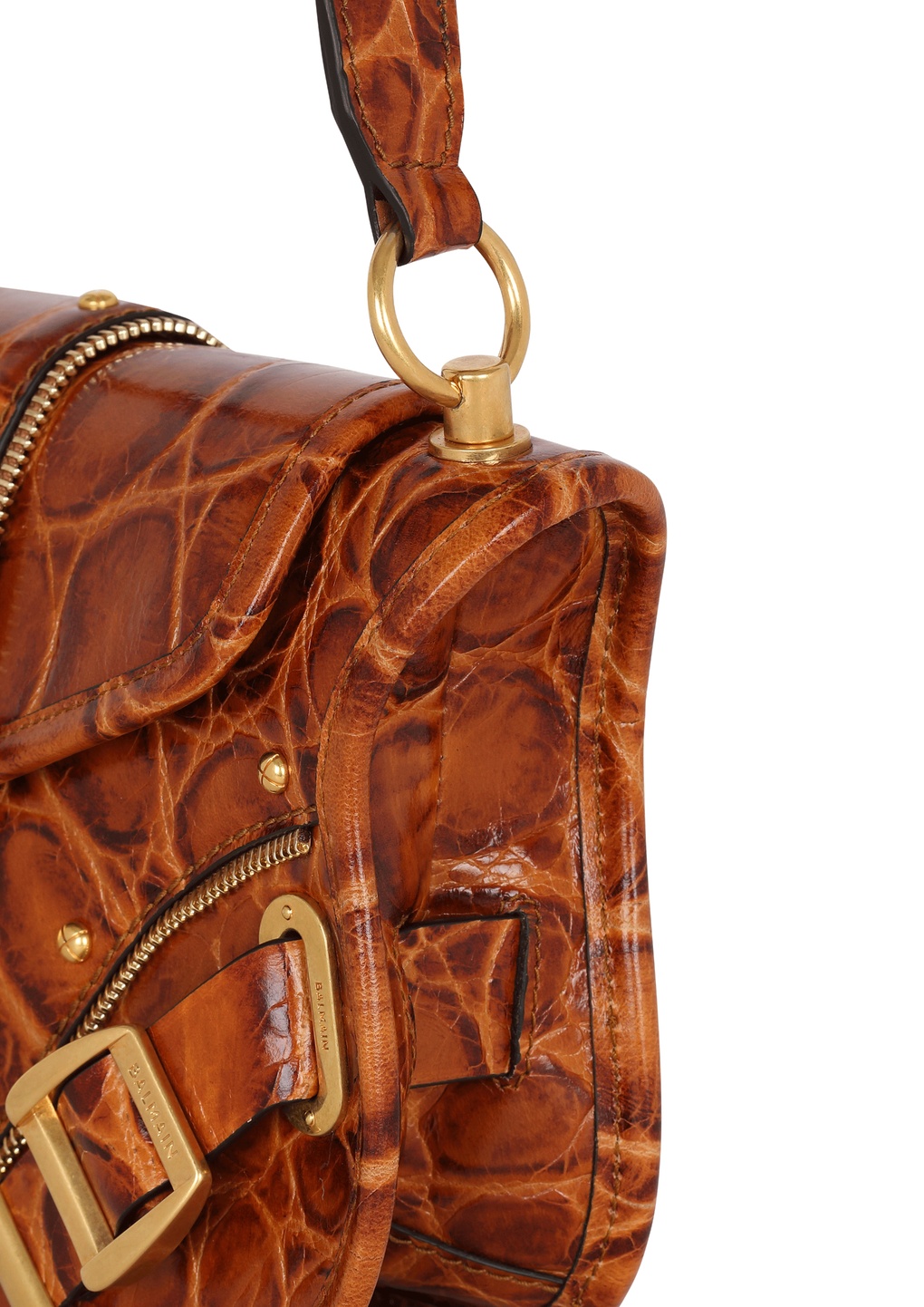 Balmain Blaze Bag In Crocodile-print Leather In Brown