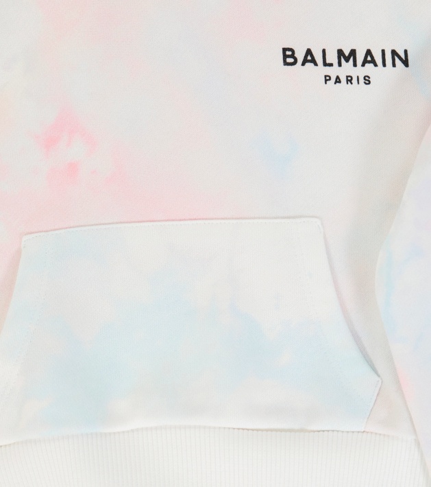 Balmain Tie-dye Print Cotton Hoodie In White