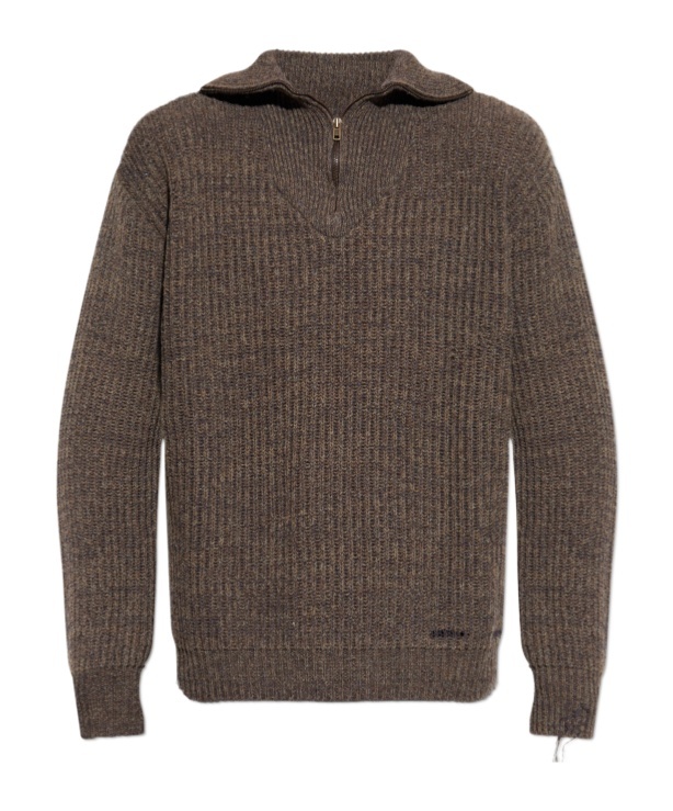 Maison Margiela Ribbed Half-zip Sweater In Brown