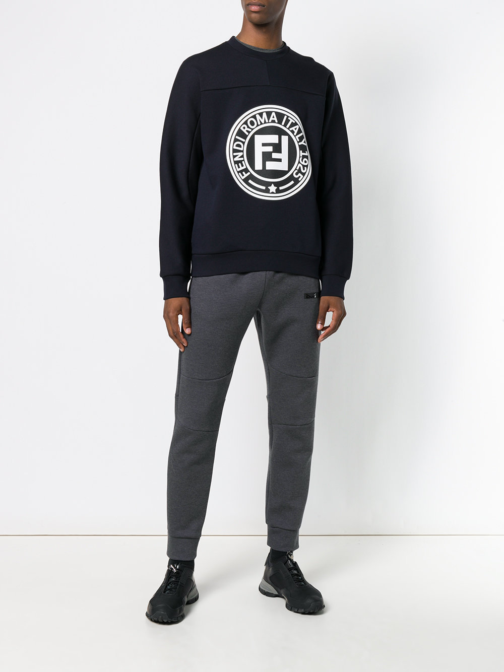 Fendi Navy Blue Ff Printed Hoodie In Black