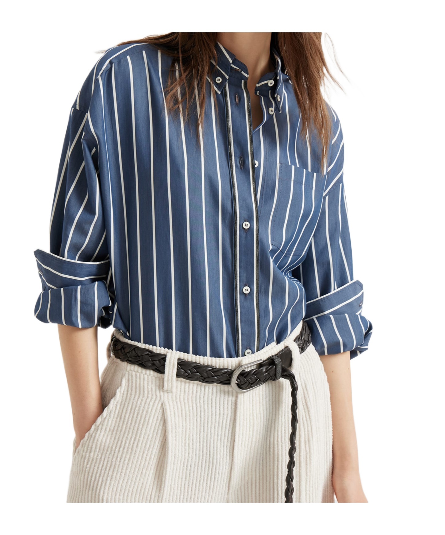 Brunello Cucinelli Lapel Long Sleeve Shirt In Blue