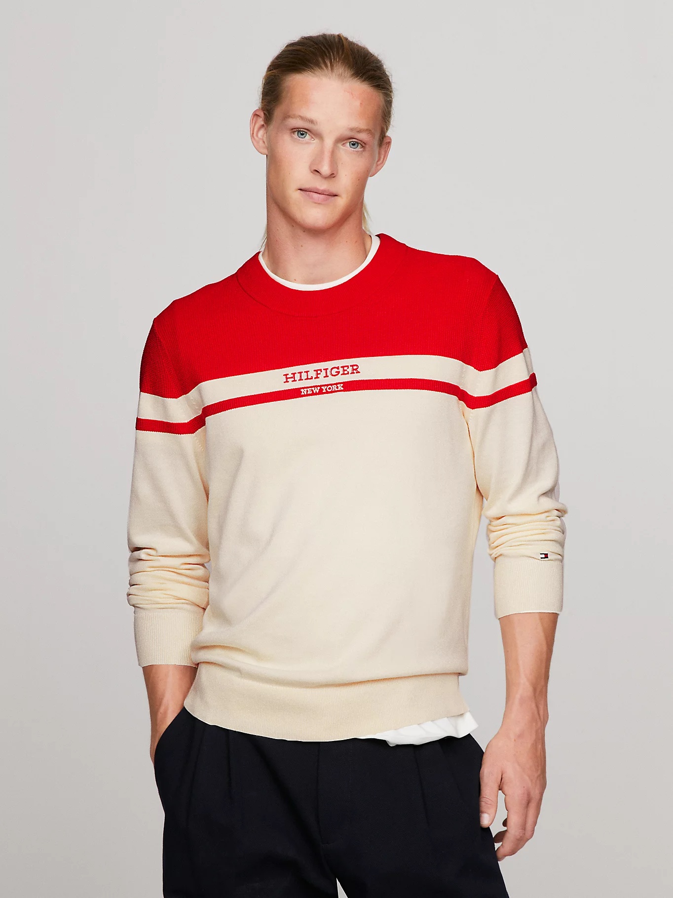 Tommy Hilfiger Round Collar Long Sleeve Sweater In Nude