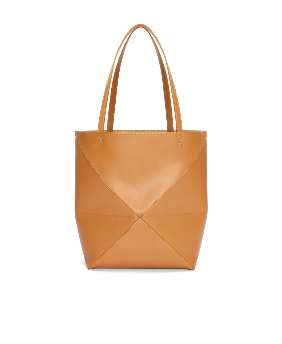 Loewe Puzzle Fold Mini Tote Bag In Shiny Leather In Brown