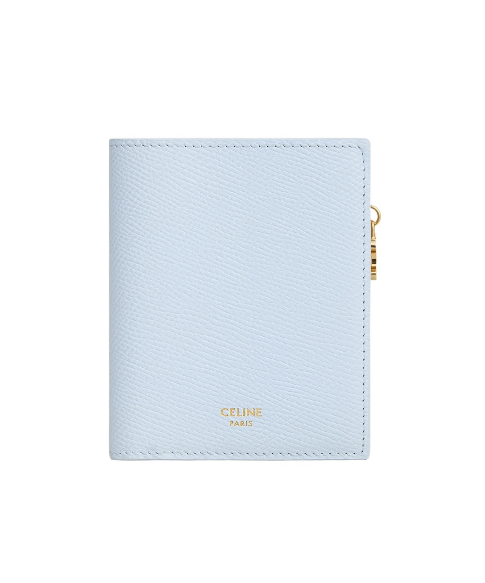 Celine Compact Wallet Triomphe Charms In Grained Calfskin In Blue