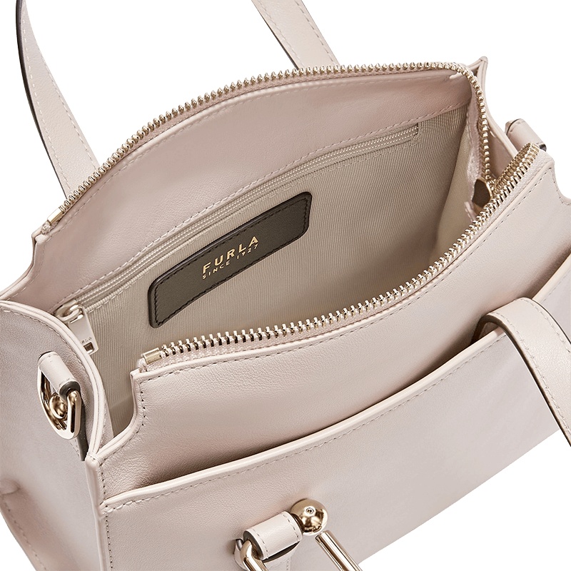 Furla Boston S Leather Handbag In Nude