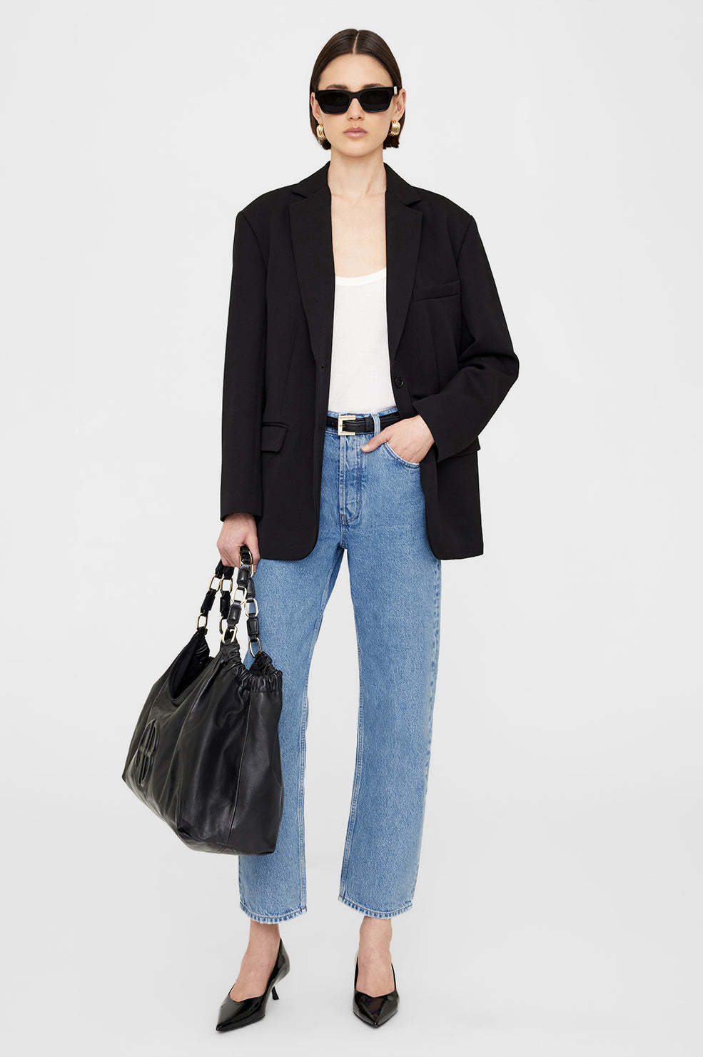 Shop Anine Bing Kate Logo Embossed Tote Bag In Black