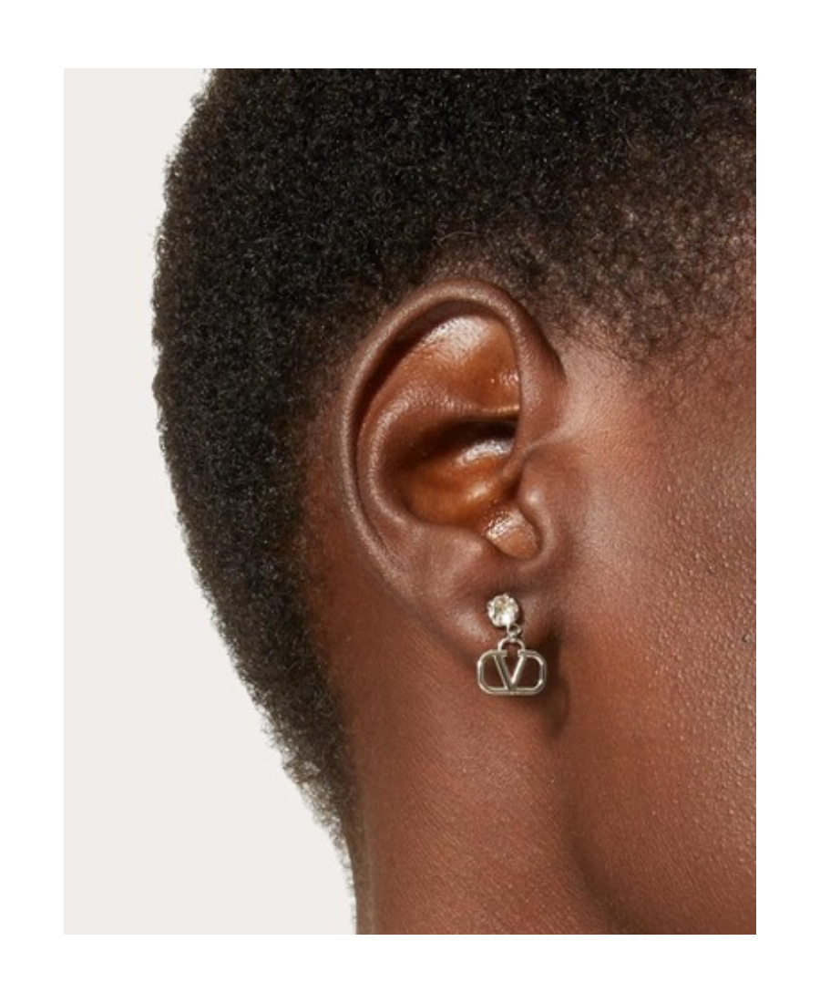 Shop Valentino Vlogo Signature Earrings In Metal And Swarovski Crystals In Gray
