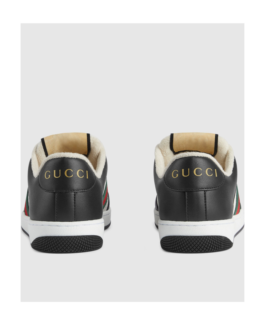 Gucci Screener Web Stripe Lace-up Sneakers In Black