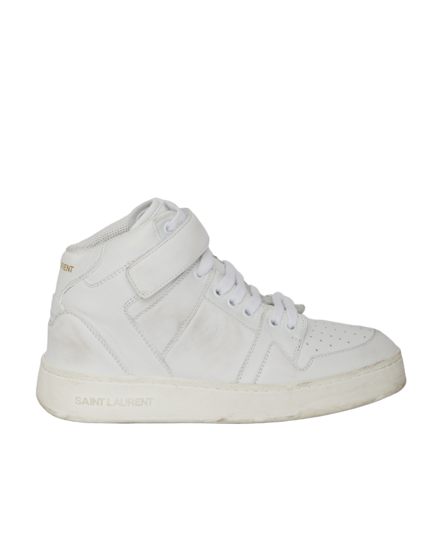 Saint Laurent Lax Sneakers In Washed-out Effect Leather In White