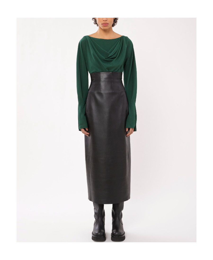 Chloé Draped Boat Neck Silk Blouse In Green