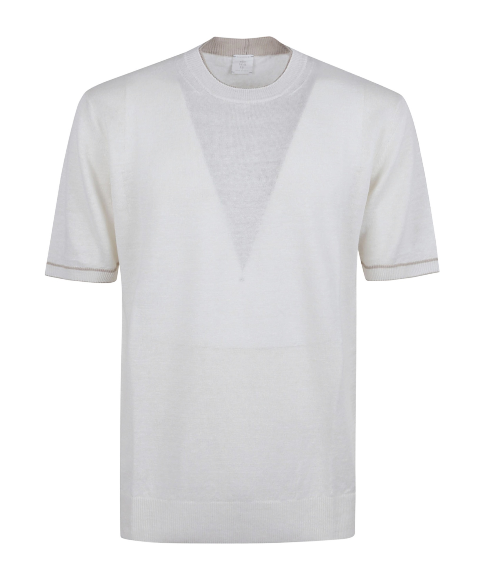 Eleventy White Linen Short-sleeved Sweater With Design In White