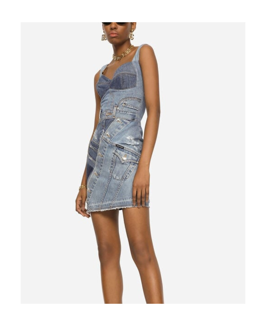 Dolce & Gabbana Sleeveless V-neck Minidress In Blue