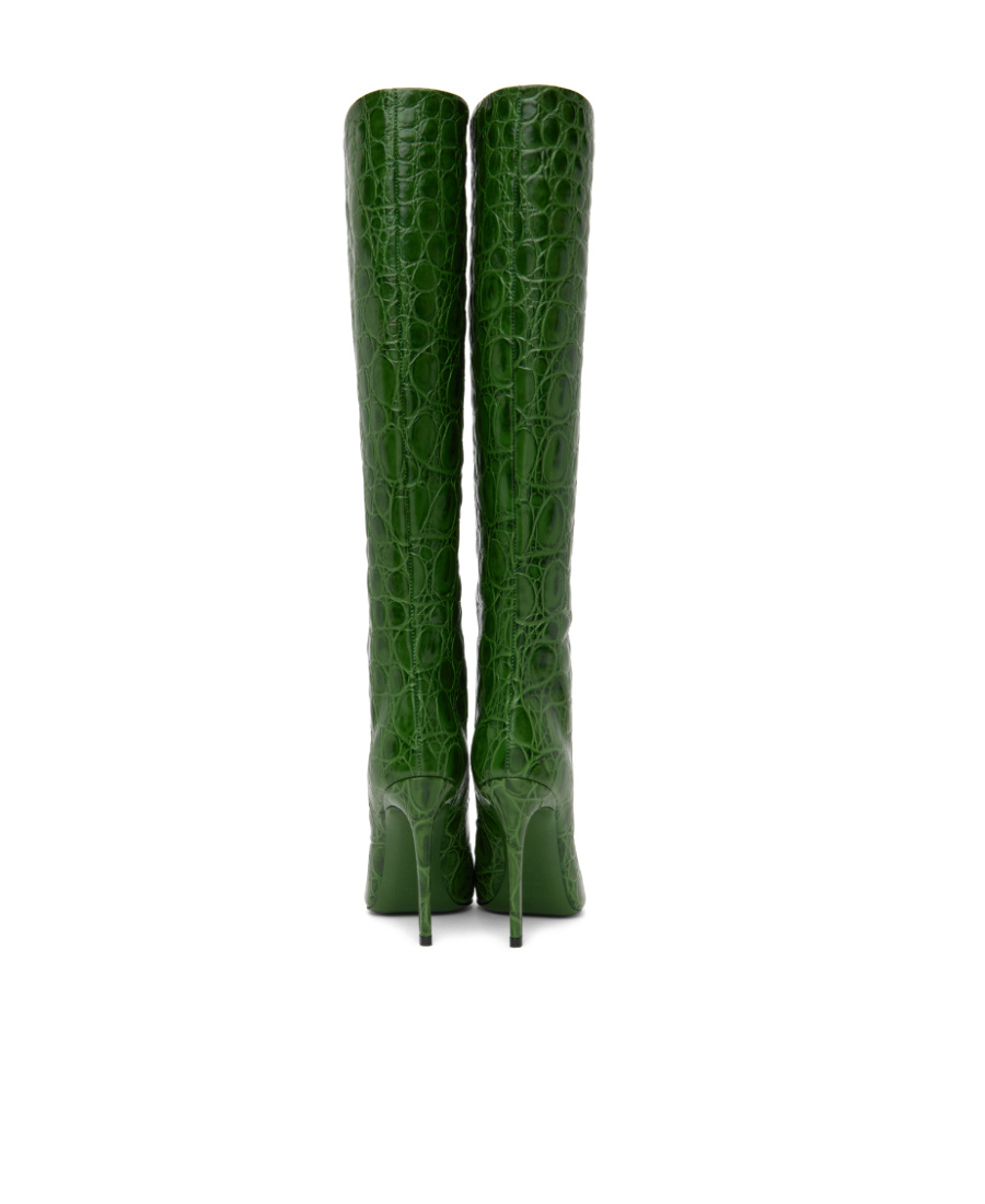 Paris Texas Croc-effect Leather Knee-high Boots In Green