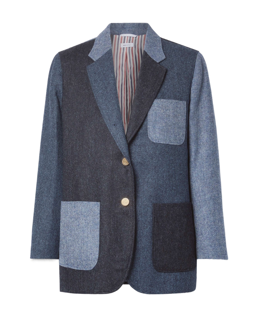 Thom Browne Patchwork Donegal Tweed Blazer In Black