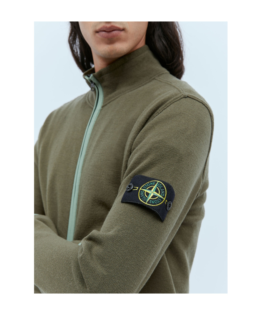Stone Island Compass-motif Zip-up Sweatshirt In Green