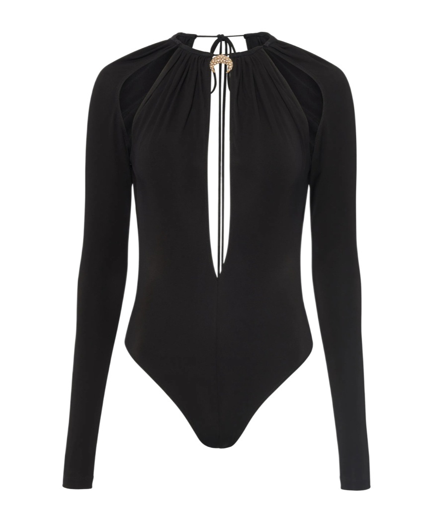 Marine Serre Black Stretch Viscose Bodysuit In Black