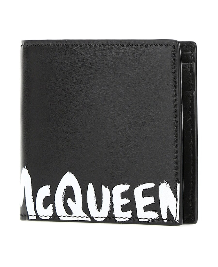 Alexander Mcqueen Graffiti Logo-print Leather Billfold Wallet In Black