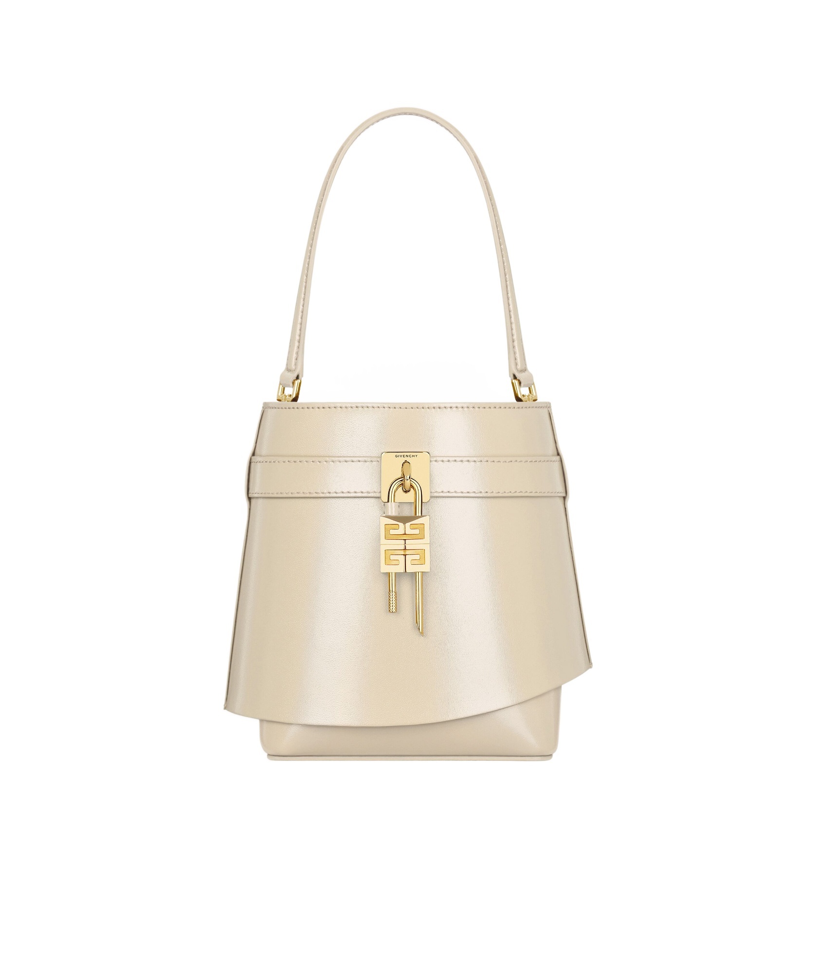 Givenchy Medium Shark Lock Leather Bucket Bag In Nude