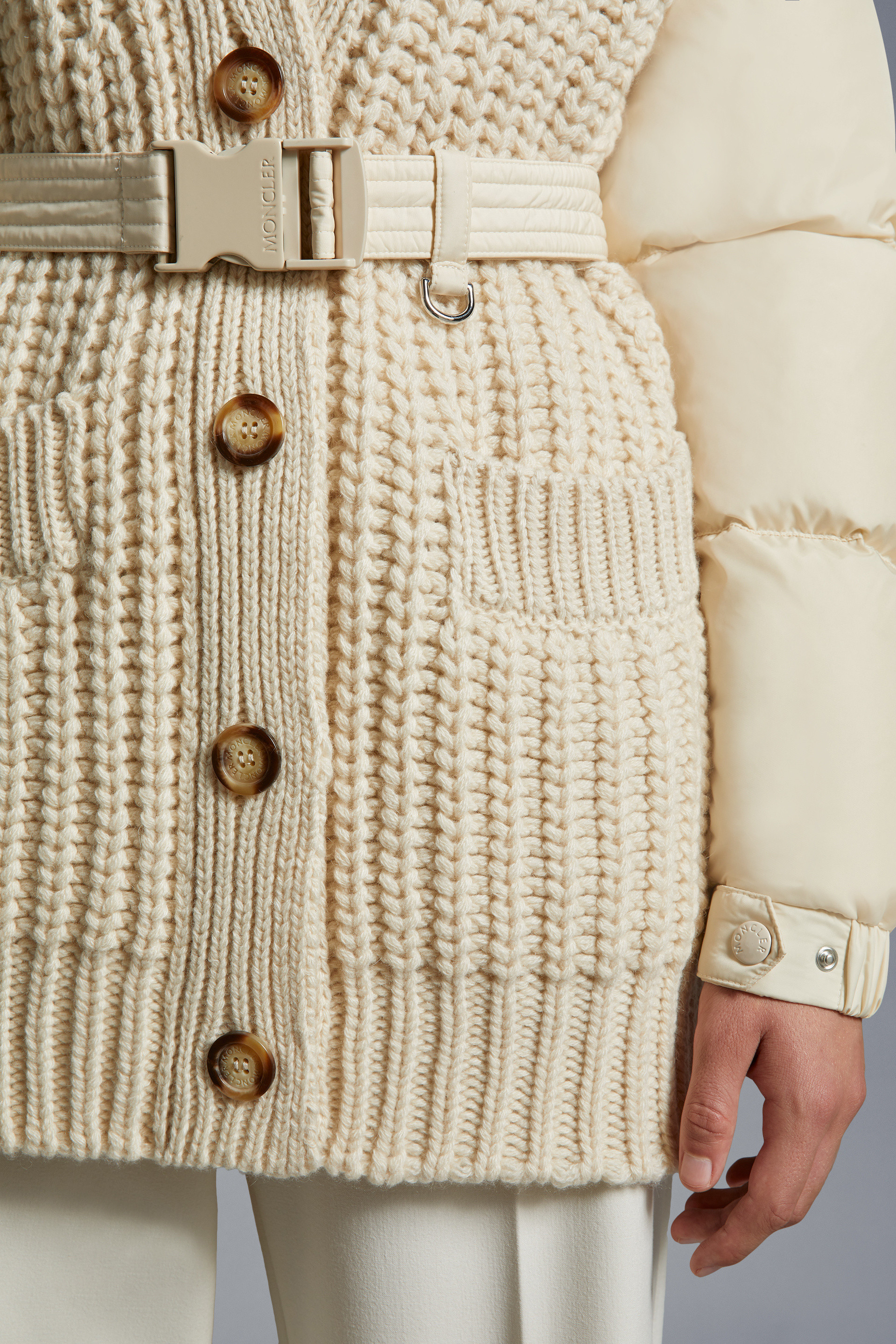 Moncler Panelled Padded Cashmere-wool Cardigan In White