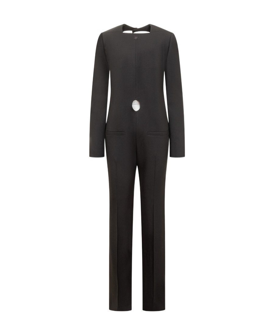 Courrèges Logo Embroidered Long-sleeved Jumpsuit In Black
